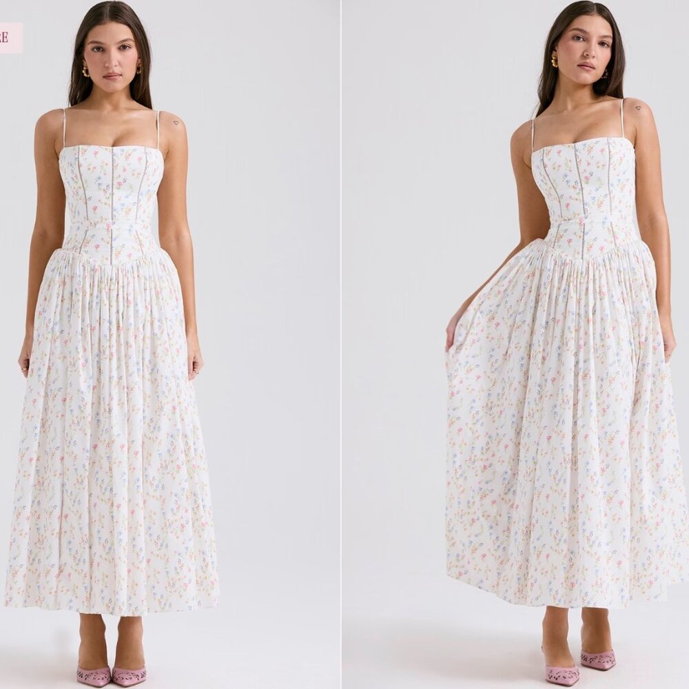 House of CB Ysabella white posy print cotton maxi sundress